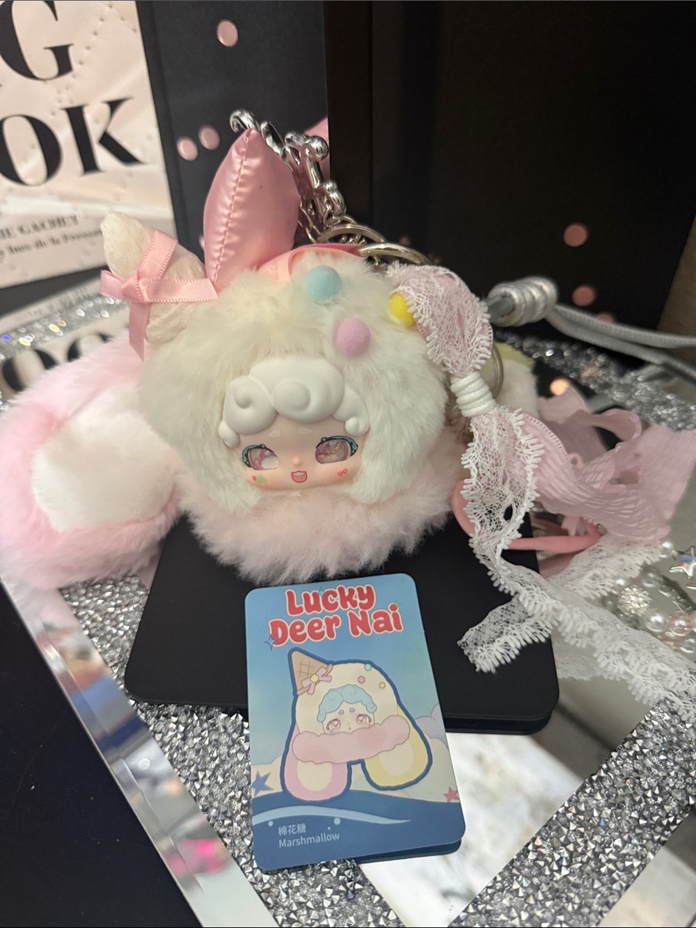 Lucky Deer Nai Bag Charm Keychain - White, Pink, Yellow, Blue
